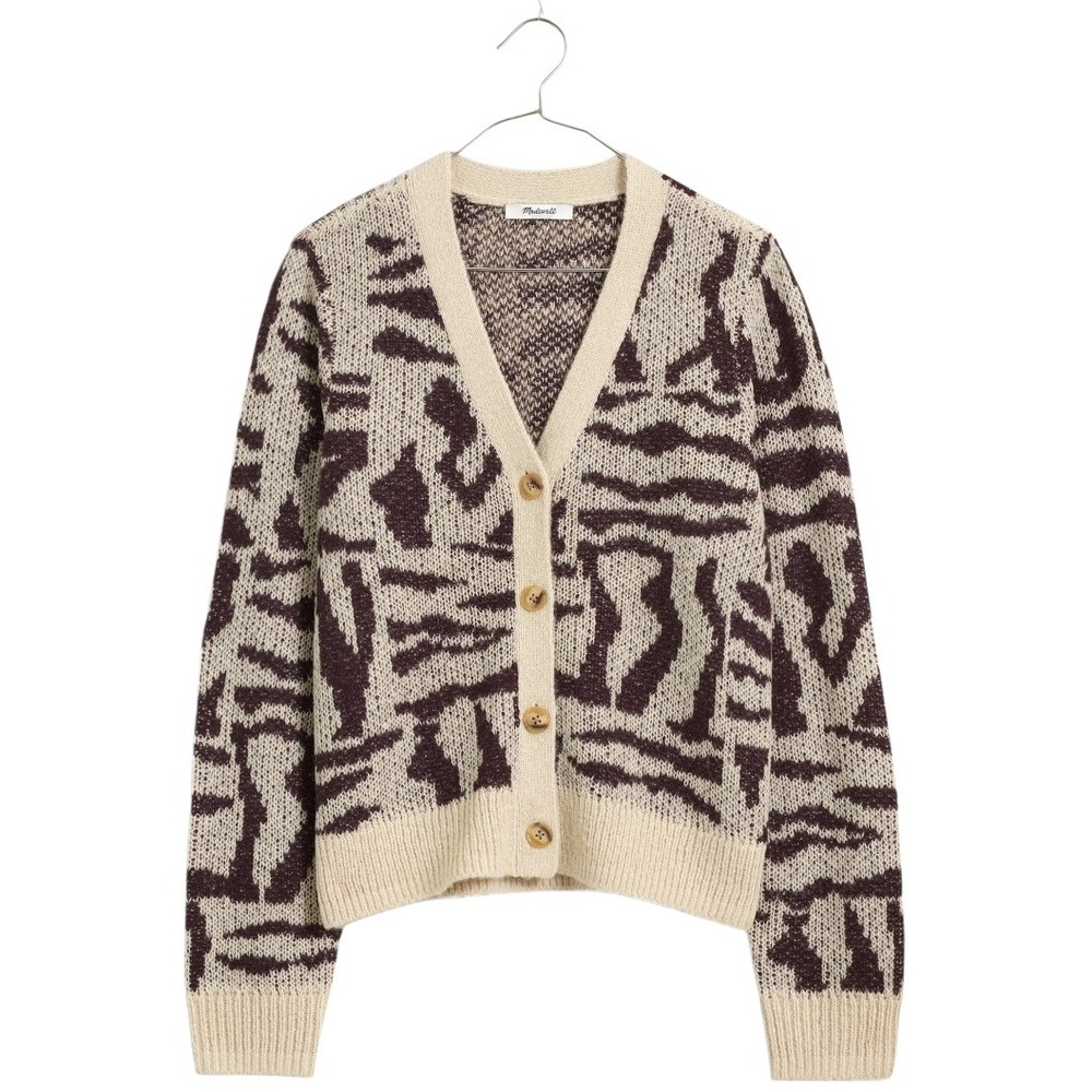 Madewell Alpaca Blend Zebra Print Cardigan Sweater Cropped Quiet Luxury Size M